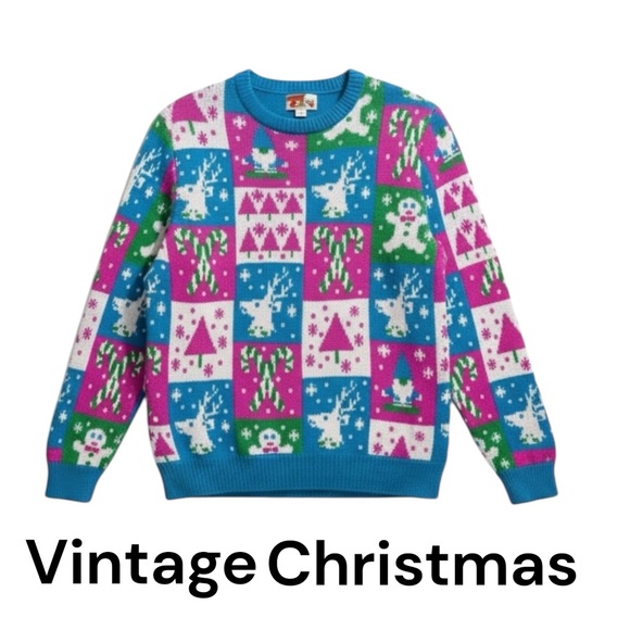 Party Sweater Sweaters - Party Sweater December 25th Vintage Neon Patchwork Ugly Christmas Sweater L